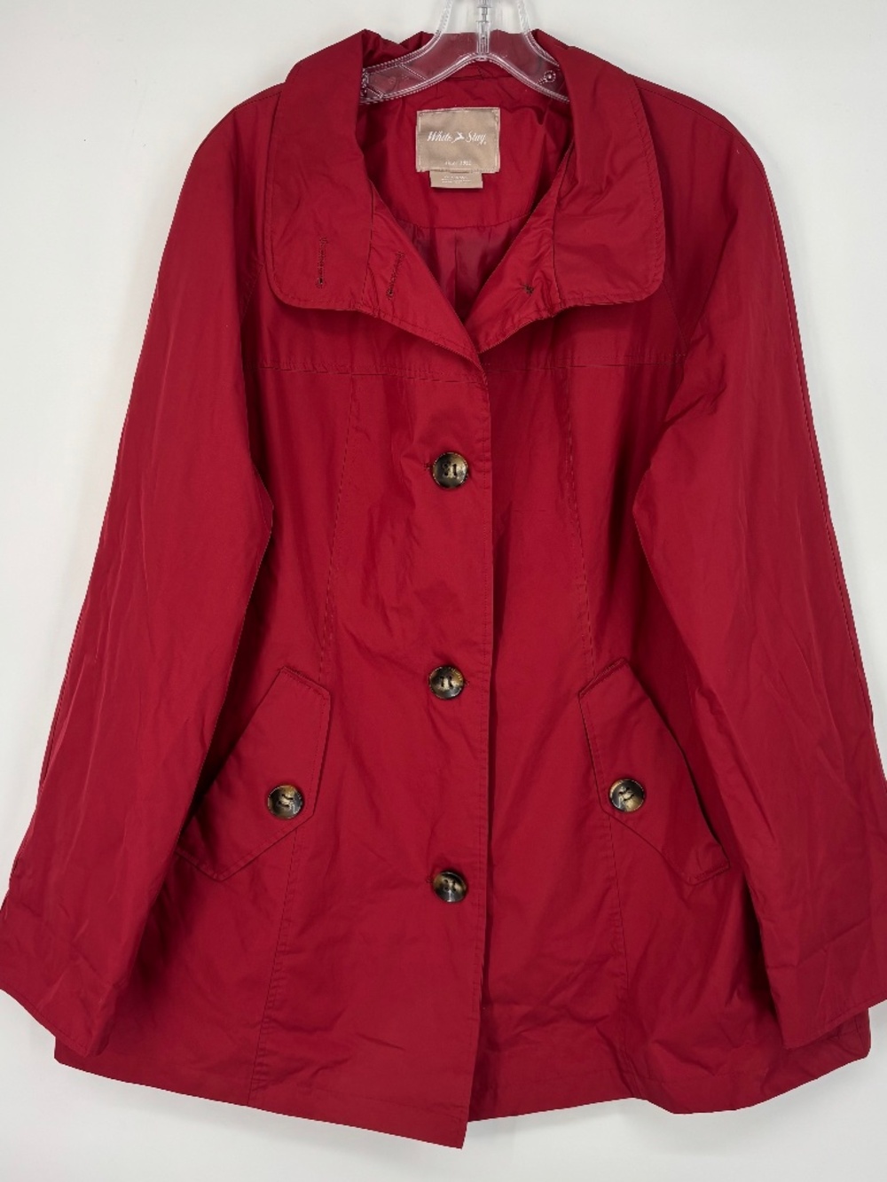 White Stag Womens 1X Raincoat Jacket Red Button Front Pockets Long Slv NO HOOD